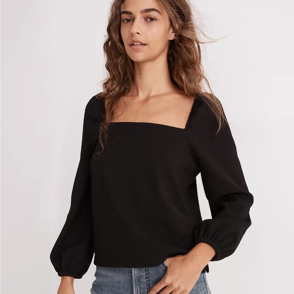 Madewell Tops - Madewell Crepe Square-Neck Puff-Sleeve Top Black Medium